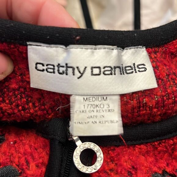 Cathy Daniels Red Cardigan Sweater with Embroidered Floral Detail – Size Medium - Picture 6 of 8